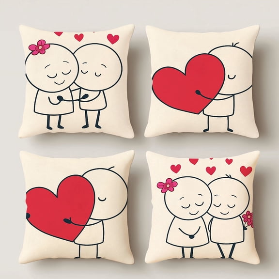 HUGNEO 4 Pcs Decorative Pillow Covers, 14x14in Soft Linen Throw Pillow Cases for Home Sofa Bedroom Living Room Decor (No Pillow Inserts)