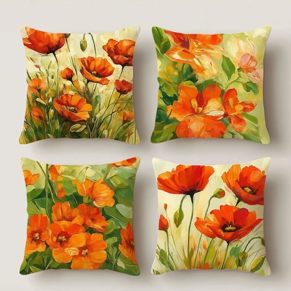 HUGNEO 14x14 Inch Oil Painting Floral Pillow Cover, Vintage Blossom Decorative Cushion Case for Farmhouse Sofa Bedroom, No Insert