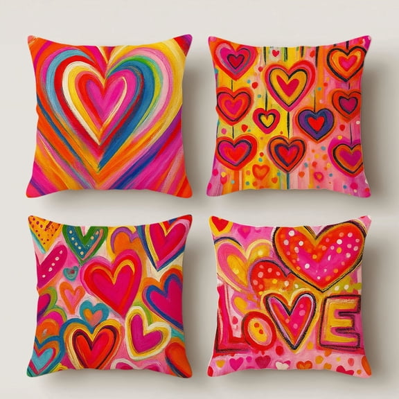 HUGNEO 14x14 Inch Rainbow Heart Oil Painting Pillow Cover, Vibrant Love Decorative Cushion Case for Sofa Bedroom, No Insert