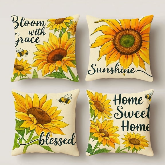 HUGNEO 14x14 Inch Sunflower Sunshine Pillow Cover, Farmhouse Home Decorative Cushion Case for Sofa Bedroom, No Insert