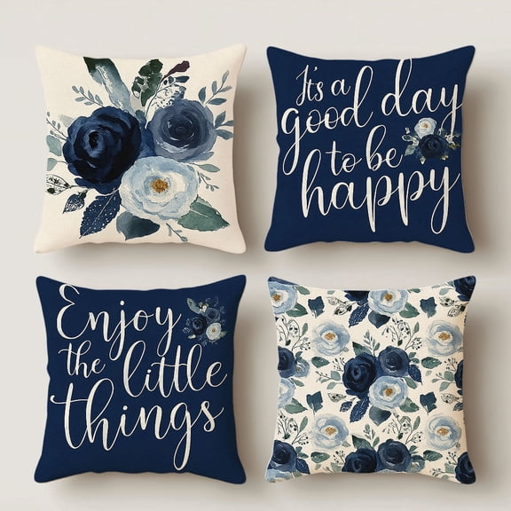 HUGNEO 4 Pcs Decorative Pillow Covers, 14x14in Soft Linen Throw Pillow Cases for Home Sofa Bedroom Living Room Decor (No Pillow Inserts)