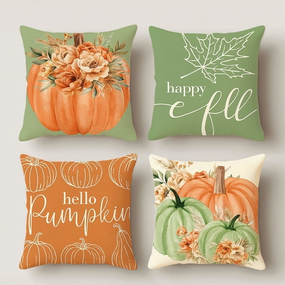 HUGNEO 14x14 Inch Pumpkin Fall Pillow Cover, Watercolor Autumn Decorative Cushion Case for Home Sofa Bedroom, No Insert
