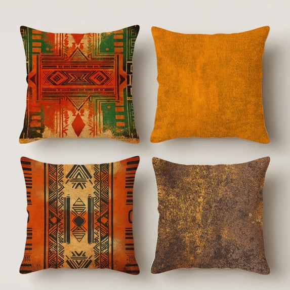 HUGNEO 14x14 Inch Distressed Southwest Aztec Geometric Pillow Cover, Boho Decorative Cushion Case for Sofa Bedroom, No Insert