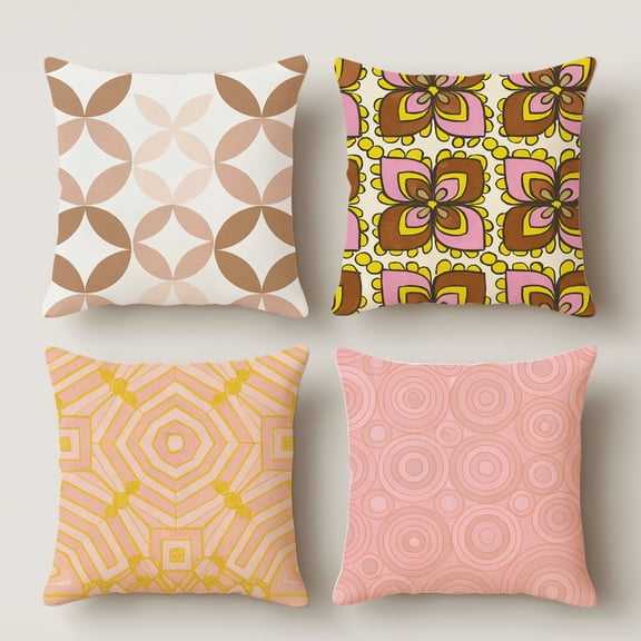 Lavish Cover 14x14 Inch Retro 70s Geometric Flower Pillow Cover, Boho Decorative Cushion Case for Sofa Bedroom, No Insert