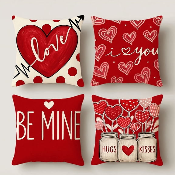 HUGNEO 14x14 Inch Valentine's Day Love Pillow Cover, Be Mine Decorative Cushion Case for Home Sofa Bedroom, No Insert
