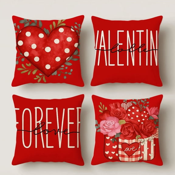 HUGNEO 14x14 Inch Red Polka Dot Rose Pillow Cover, Forever Love Decorative Cushion Case for Sofa Bedroom, No Insert