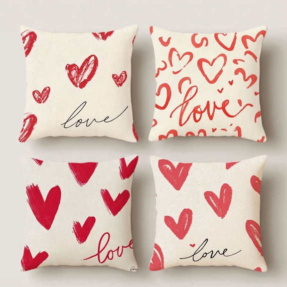 Lavish Cover 14x14 Inch Red Brush Heart Pillow Cover, Love Script Decorative Cushion Case for Sofa Bedroom, No Insert