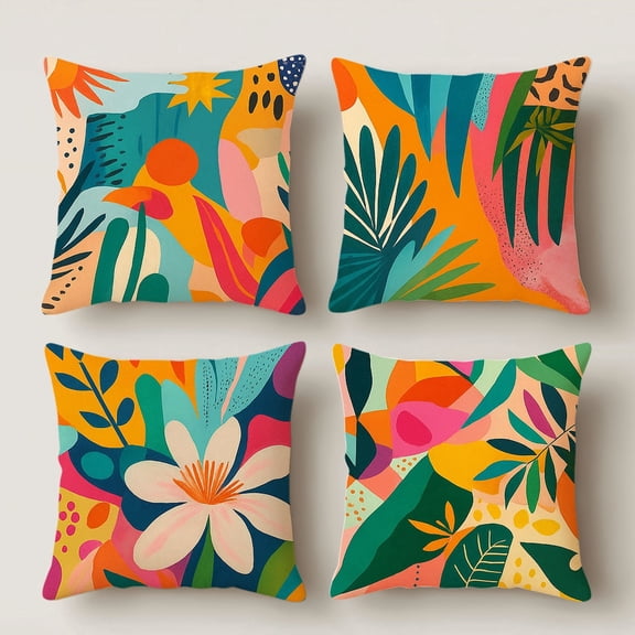 HUGNEO 14x14 Inch Tropical Plant Color Block Pillow Cover, Abstract Floral Decorative Cushion Case for Sofa Bedroom, No Insert