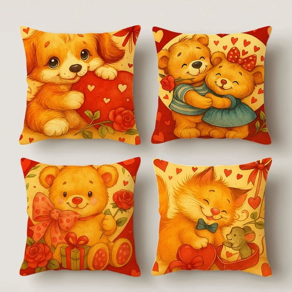HUGNEO 14x14 Inch Cute Pet Heart Pillow Cover, Puppy Cat Decorative Cushion Case for Sofa Bedroom, No Insert