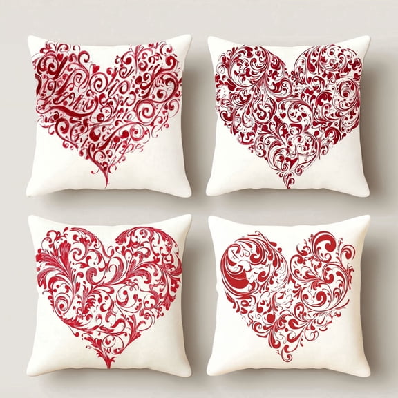HUGNEO 14x14 Inch Valentine's Day Heart Pillow Cover, Scroll Decorative Cushion Case for Sofa Bedroom, No Insert
