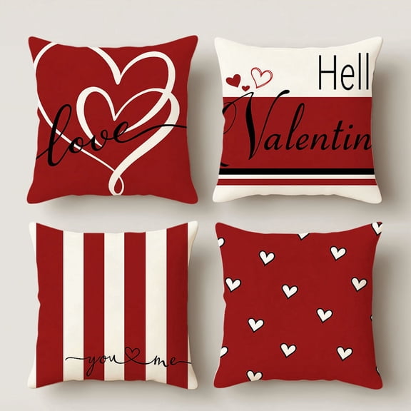 HUGNEO 14x14 Inch Valentine's Day Pillow Cover, Red Heart Decorative Cushion Case for Home Sofa Bedroom, No Insert