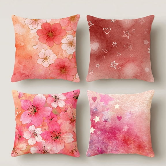 HUGNEO 4 Pcs Decorative Pillow Covers, 14x14in Soft Linen Throw Pillow Cases for Home Sofa Bedroom Living Room Decor (No Pillow Inserts)
