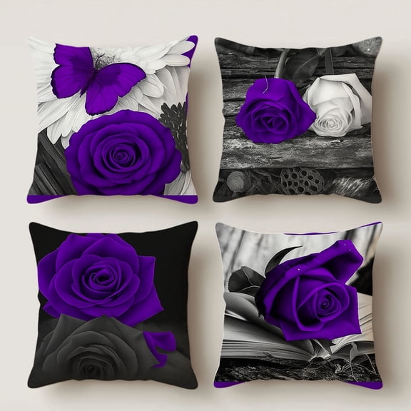 HUGNEO 4 Pcs Decorative Pillow Covers, 14x14in Soft Linen Throw Pillow Cases for Home Sofa Bedroom Living Room Decor (No Pillow Inserts)