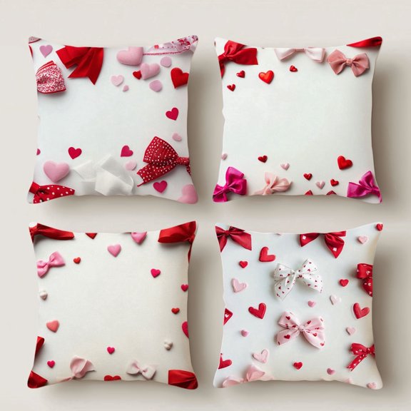 HUGNEO 14x14 Inch Red Bow & Heart Pillow Cover, Minimalist Decorative Cushion Case for Sofa Bedroom, No Insert