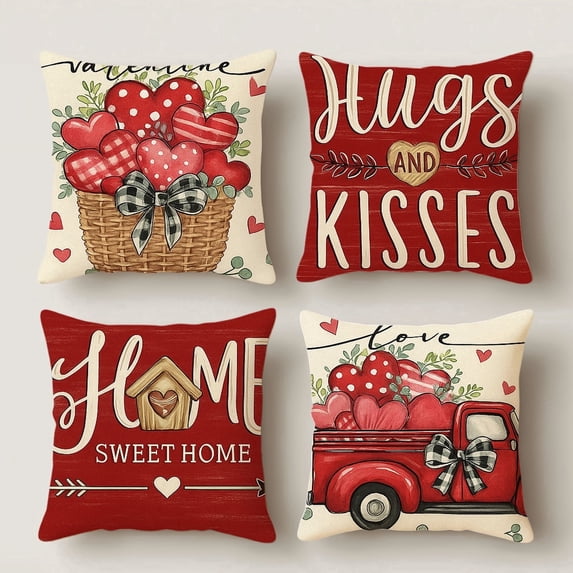Lavish Cover 16x16 Inch Red Gingham Heart Basket Pillow Cover, Farmhouse Decorative Cushion Case for Sofa Bedroom, No Insert