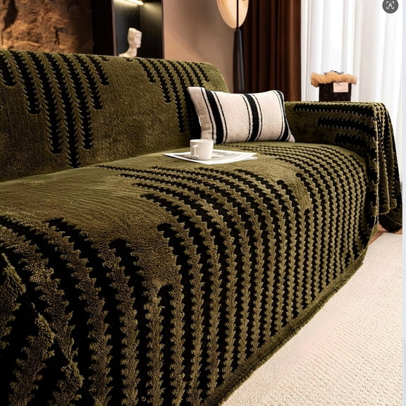 HUGNEO 71"x51" Chenille Sofa Cover, Non Slip Soft Tassel Couch Cover, Machine Washable Furniture Protector for Kids Pets, Dark Green