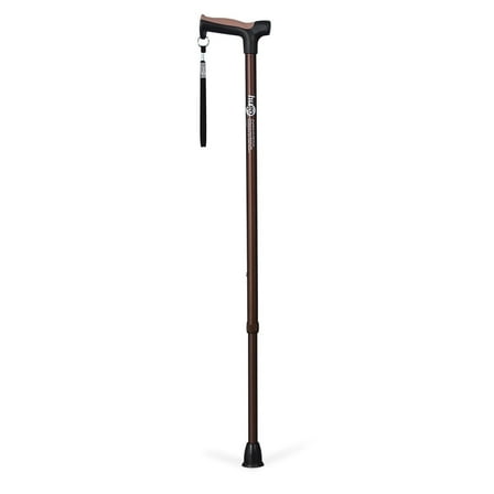 HUGO Adjustable Derby Handle Cane with Reflective Strap, Cocoa