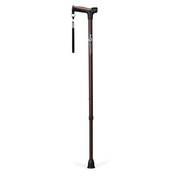 HUGO Adjustable Derby Handle Cane with Reflective Strap, Cocoa