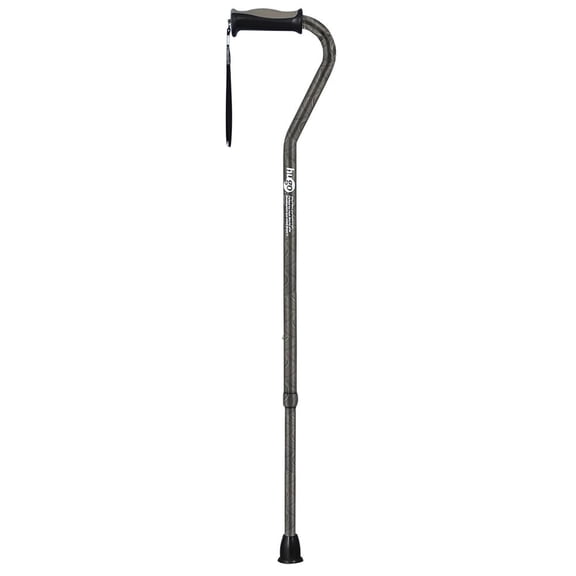 HUGO Adjustable Offset Handle Cane with Reflective Strap, Carbon Swirls