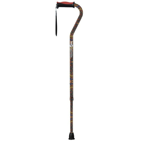 HUGO Adjustable Offset Handle Cane with Reflective Strap, Paisley