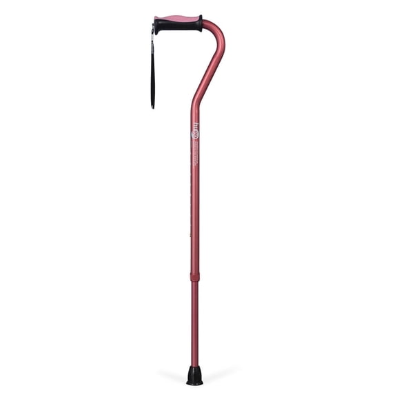 HUGO Adjustable Offset Handle Cane with Reflective Strap, Rose