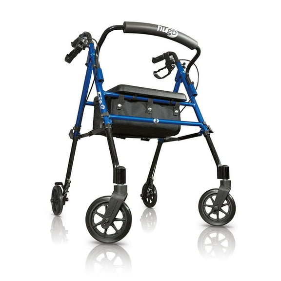 HUGO Fit Rollator Rolling Walker with Padded Seat, Backrest and Storage Bag, Pacific Blue