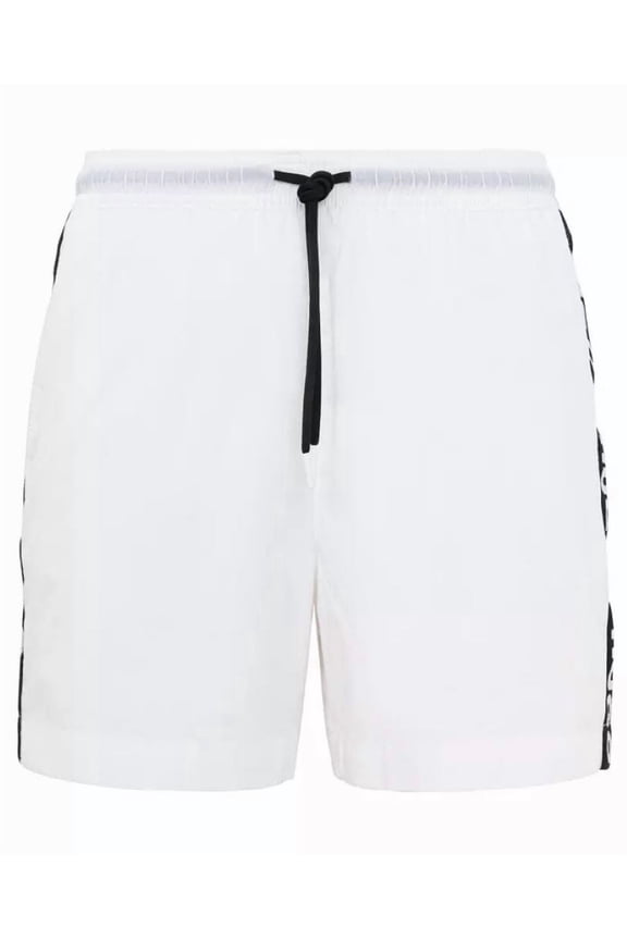 Men's White Logo Taping Swim Trunk Shorts