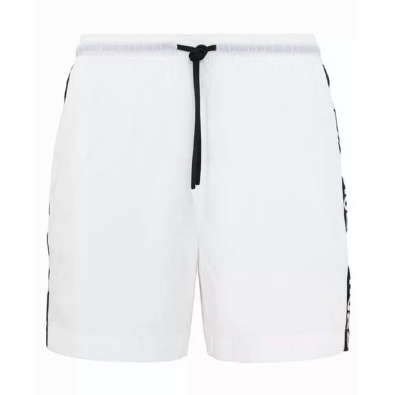 HUGO Men's White Logo Taping Swim Trunk Shorts