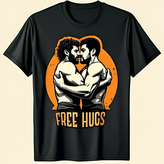 HUGS Graphic T-Shirt Embrace Inclusivity with Muscular Men Design