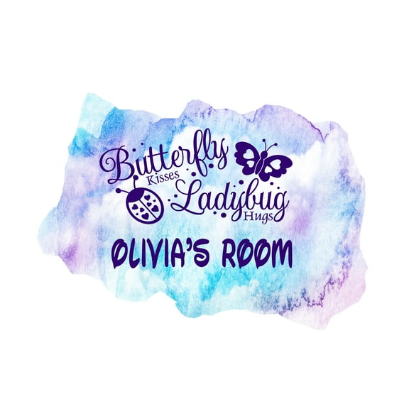 HUGS & KISSES - Butterfly & Lady Bug Insects Home Decoration Hugs Kisses Lettering Art Design Customized Name Vinyl Kids Bedroom Wall Decal Sticker 10" x 7"