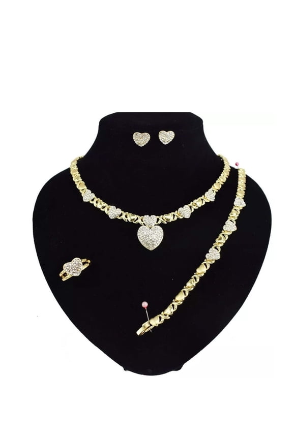 HUGSKISSES xo set necklace bracelet earrings ring icedout heart Gold Plated #18