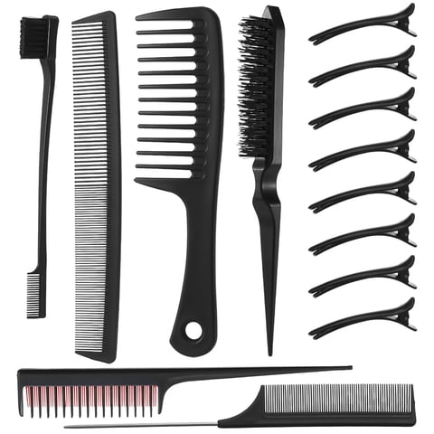 Abaima 14Pcs Rat Tail Combs Set, Professional Styling Comb Including Double-Sided Edge Brush, Bristle Hair Brush, Edge Hair Brush, Sectioning Clips for Women Men