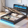 HUHAN Bed Frame Full Size with Lift Up Storage, Charging Station & LED