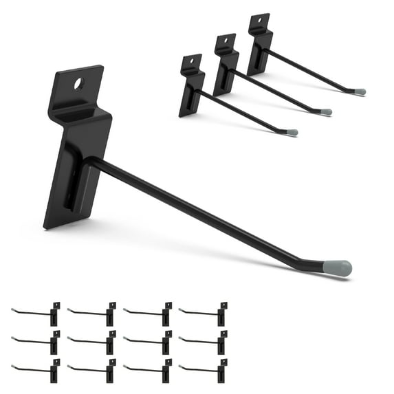 HUHOLE Black Slatwall Hooks 4 inch, 50PC, Slat Wall Accessories, Load Up to 20lbs, Black Powder-Coated Steel
