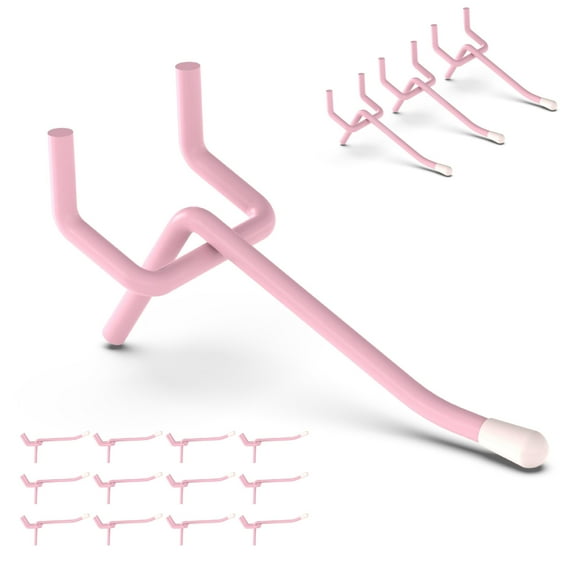 HUHOLE Pegboard Hooks 2 inch 50PC, Pink, Fit 1/4" or 1/8" Pegboard, Powder-Coated Steel