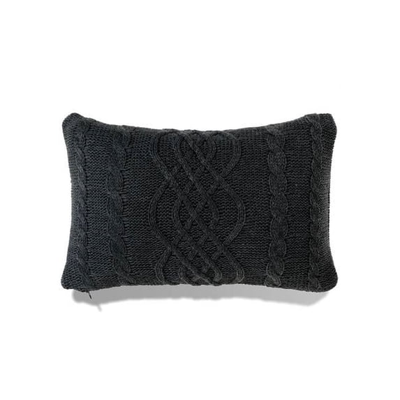 HUI Home 16 x 24 in. 15 Banff Cable Chunky Knit Pillow with Feather & Down Insert, Dark Heather Grey