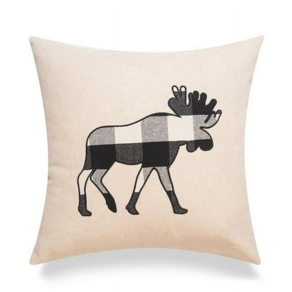 HUI Home  18 x 18 in. Cottage Life Moose Buffalo Check Embroidery Patch Icon with Polyester Insert, Black & White
