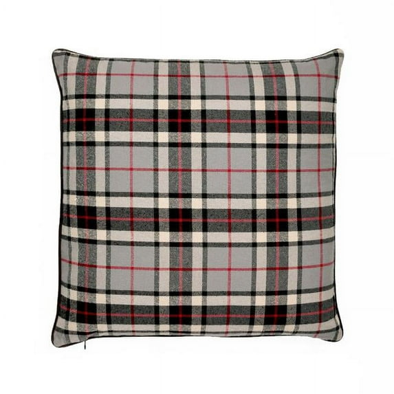 HUI Home 24 x 24 in.Tartan Plaid Pillow with Polyester Insert, Gray, Red & Dark Gray