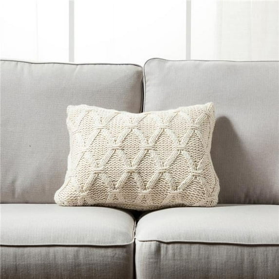 HUI Home HH-BC1420HUIVOP 14 x 20 in. 16 Banff Cable Chunky Knit Pillow with Polyester Insert, Ivory