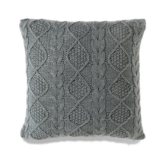 HUI Home HH-BC1818LL11XX 18 x 18 in. 6 Banff Cable Chunky Knit Pillow Case, Heather Grey