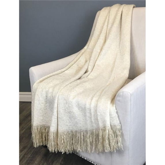 HUI Home HH-MC5060ELBG 50 x 60 in. Melee Mohair Pillow with 4 in. Fringe Throw, Beige