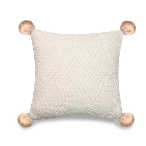 HUI Home HH-PP1818EL04XX Pillow Case with Pom Poms Ball, Ivory