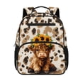 thumbnail image 1 of HUIACONG 13.5 Inch Cow Print Highland Cow Kids School Backpack Water Resistant Large Capacity Lightweight Bookbag with Adjustable Padded Breathable Straps Multi Pockets for Boys Girls Daily Use, 1 of 7