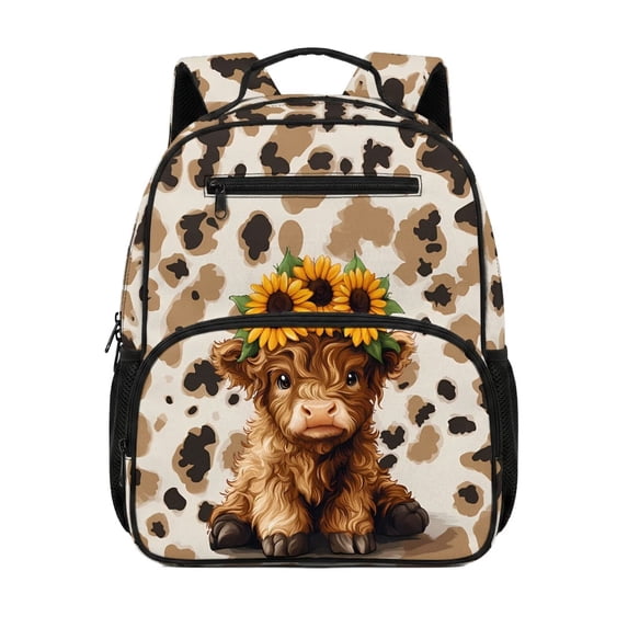 HUIACONG 13.5 Inch Cow Print Highland Cow Kids School Backpack Water Resistant Large Capacity Lightweight Bookbag with Adjustable Padded Breathable Straps Multi Pockets for Boys Girls Daily Use