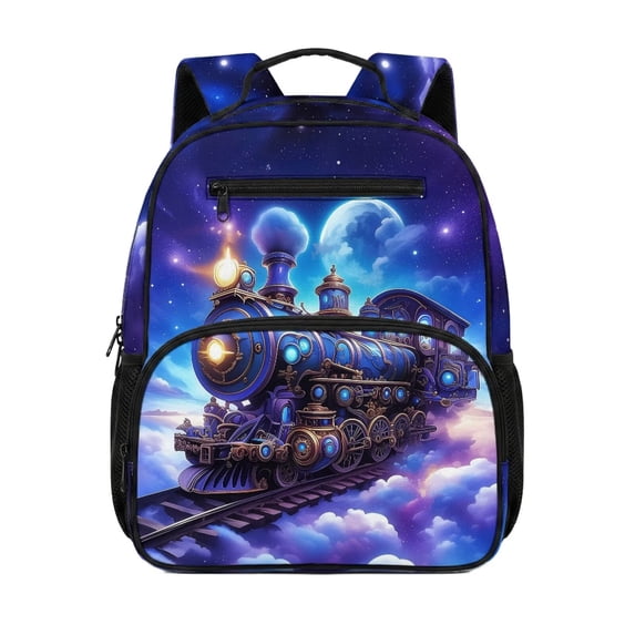 HUIACONG 13.5 Inch Galaxy Steam Train Kids School Backpack Adjustable Padded Shoulder Straps Water Resistant Multi Pocket Scratch Resistant Lightweight Large Capacity Bookbag for Toddler Elementary