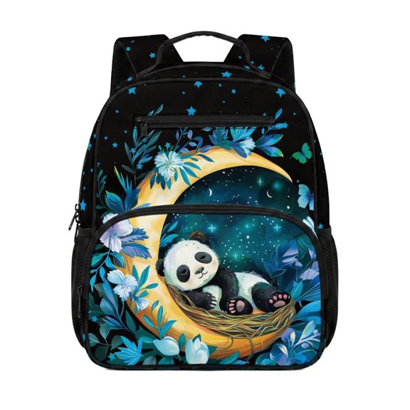 HUIACONG 13.5 Inch Kids School Backpack Moon Panda Print Adjustable Breathable Padded Shoulder Straps Water Resistant Multi-Pocket Sturdy Lightweight Large Capacity Bookbag for Elementary Preschool