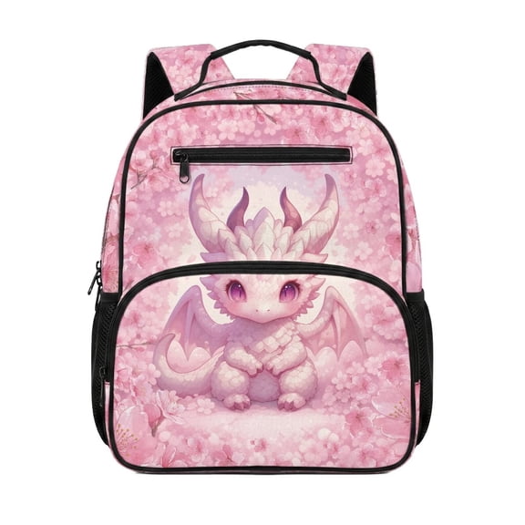 HUIACONG 13.5 Inch Pink Sakura Dragon Print Kids Backpack, Lightweight Water Resistant School Bag with Multi Pockets, Adjustable Breathable Padded Straps Bookbag for Daily Use Travel