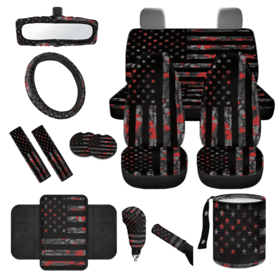 HUIACONG 14 Pack American Flag Car Seat Cover Set, Easy Installation & Removal Stylish Car Interior Accessory Kit, Suitable for Vehicle Vans Cars