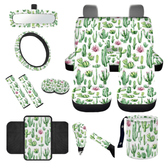HUIACONG 14 Pack Cactus Pattern Car Seat Cover Set, Breathable Soft Automotive Interior Accessories, Suitable for Vehicles Cars Commercial Vehicles