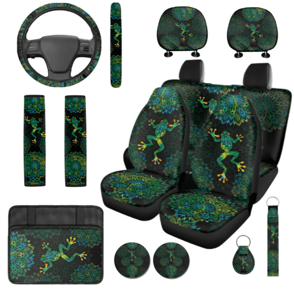 HUIACONG 14 Pack Frog Mandala Car Interior Accessory, Soft High Quality Car Seat Cover Set, Suitable for Cars Trucks Vehicles